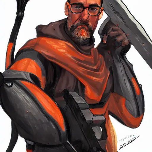 Image similar to concept art of Gordon Freeman killing a headcrab on arakis, artgerm, wylop