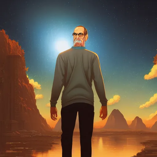 Image similar to the second coming of steve jobs by dan mumford, yusuke murata, makoto shinkai, ross tran, cosmic, heavenly, god rays, intricate detail, cinematic, 8 k, cel shaded, unreal engine, featured on artstation, pixiv