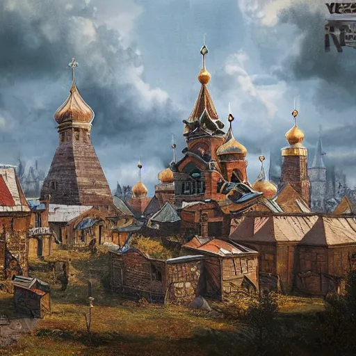 Prompt: photo ancient Slavic Russian city of Kitezh, concept art, painting by Viktor Vasnetsov, magical city, fantasy cityscape, ancient Slavs, wooden buildings, ancient Russian architecture, terem, hyperborea, top cinematic lighting , cinematic mood, very detailed, shot in canon, 8k, high resolution