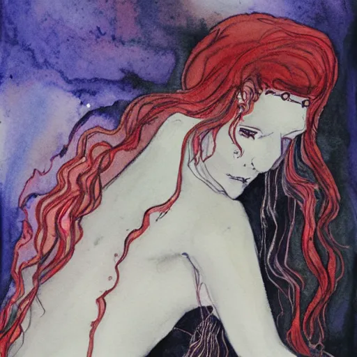 Prompt: Persephone and hades watercolor