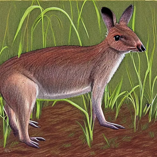 Prompt: a scientific drawing of a wild kangaroo / muskrat found in the wild