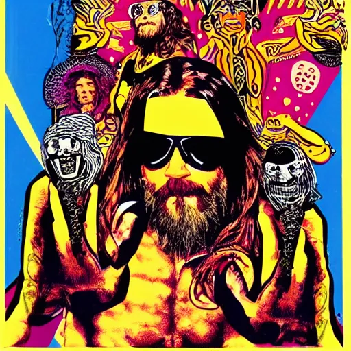Prompt: psychedelic illustration of macho man randy savage, faile style, shep fairey, obey giant