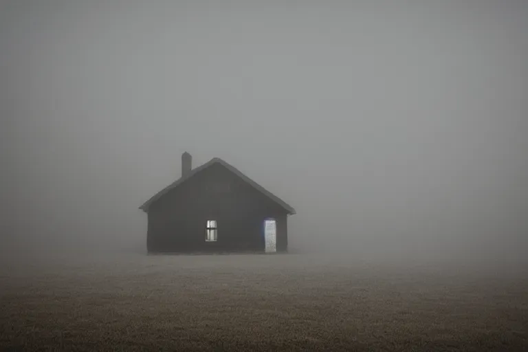 Image similar to a lonely house in the nevada, fog, 8k, 2000s photo