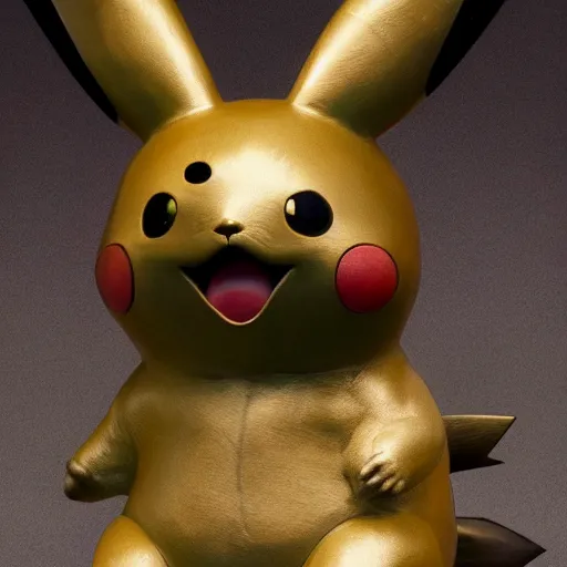 Prompt: Pikachu, a bronze sculpture by Guillermo del Toro, featured on deviantart, antipodeans, movie still, ultra detailed, shiny