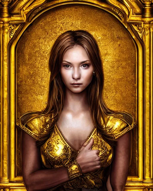 Prompt: fresco portrait of woman in shining golden armor, high production value, intricate details, high resolution, hdr, high definition, masterpiece, realistic, ultrarealistic, highly detailed, hd, sharp focus, non blurry, sharp, smooth