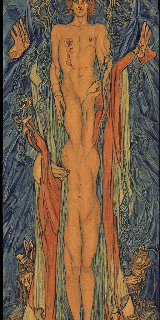 Prompt: the magician tarot card by austin osman spare