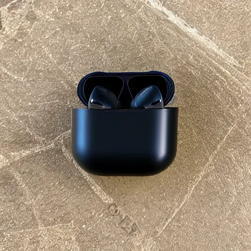 Image similar to black airpods pro case with marshmallow logo on it, studio, product photo