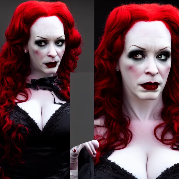 Prompt: full body photograph of a real-life christina hendricks vampire queen, Extremely detailed. 8k