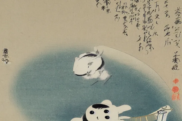 Image similar to baby harp seal as Yōkai, Japanese painting, 1800