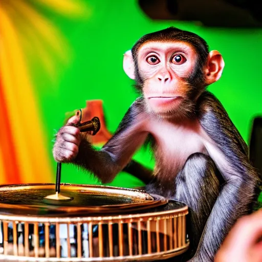 Image similar to monkey playing a handpan in a jazz club