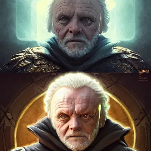 Image similar to anthony hopkins as odin, intricate, elegant, highly detailed, digital painting, artstation, concept art, matte, illustration, hearthstone, art by artgerm and greg rutkowski and alphonse mucha, simon stalenhag, hyperreal