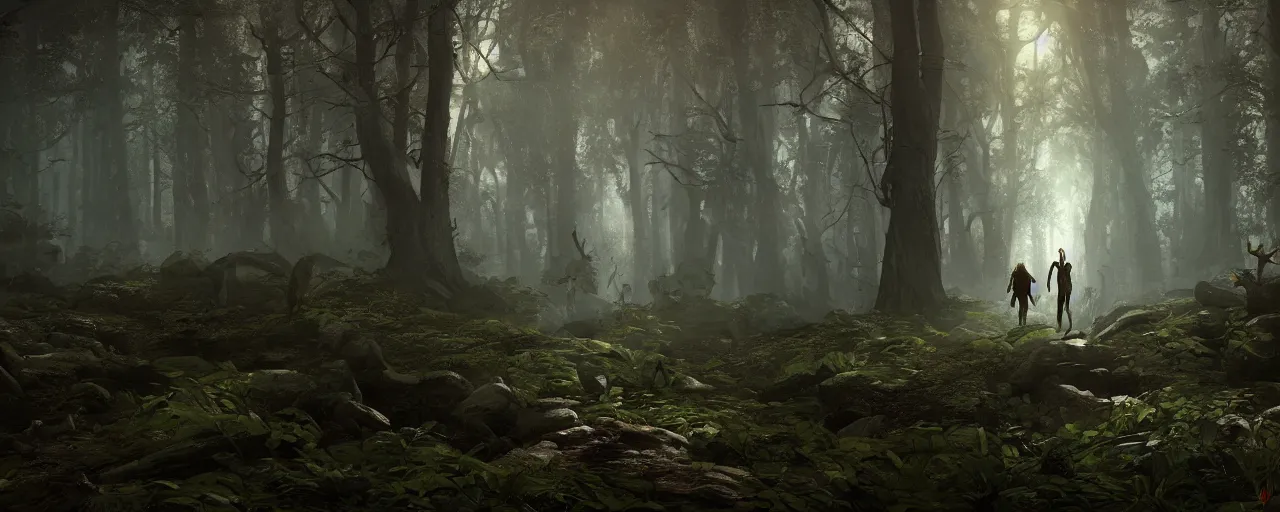 Prompt: vampire standing in the forrest, beautiful dynamic lighting, cinematic, wide angle establishing shot, extremely high detail, photo realistic, cinematic lighting, post processed, concept art, artstation, matte painting, style by frederic church, raphael lacoste, unreal engine 8 k