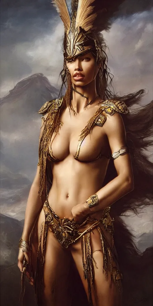 Image similar to the portrait of adriana lima as amazon in intricate dress by roberto ferri, fantasy, witcher, very detailed oil painting, masterpiece, 8 k