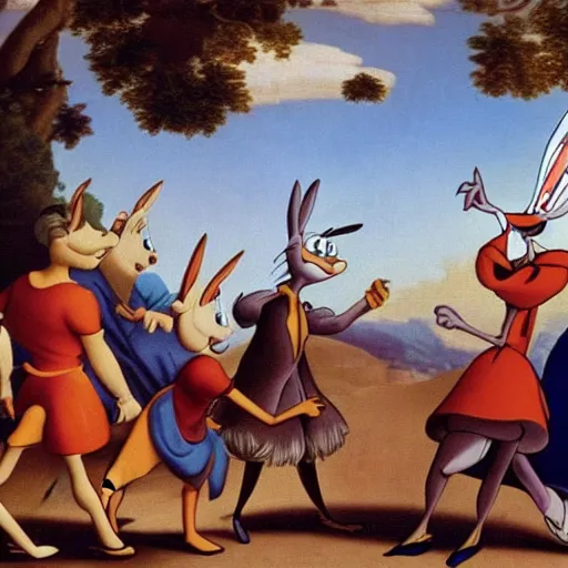 Image similar to a still of bugs bunny from looney tunes as renaissance painting