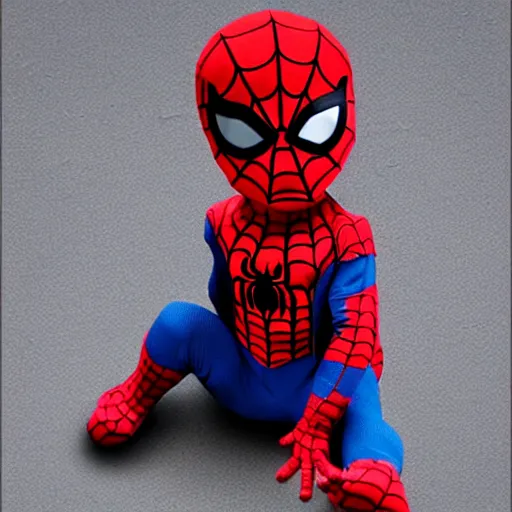 Image similar to Baby Spider-Man sitting at the roof,