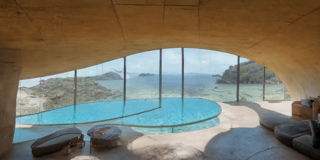 Image similar to interior of residence that is an underwater concrete dome