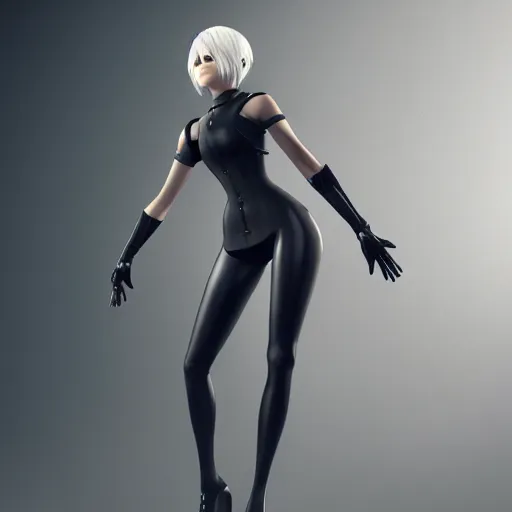 Prompt: 2 b nier automata wearing skintight clothes, 3 d render, unreal engine, octane render, ray tracing, unity, highly detailed, high quality, hd, 4 k, 8 k, realistic, sharp, trending