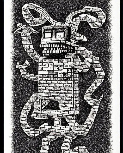 Image similar to the pokemon missingno as a d & d monster, pen - and - ink illustration, etching, by russ nicholson, david a trampier, larry elmore, 1 9 8 1, hq scan, intricate details, high contrast