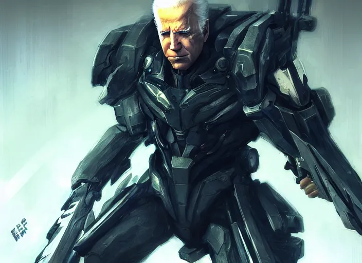 Image similar to joe biden from metal gear rising revengeance by greg rutkowski