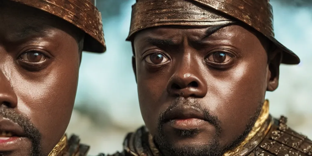 Image similar to a film still of daniel kaluuya starring as a japanese samurai in a japanese blockbuster film, shallow depth of field, cinematic, award winning cgi, vfx, film still