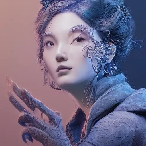 Prompt: the portrait of a blueberry that resembles an absurdly beautiful, graceful, elegant, sophisticated irene bae woman, an ultrafine hyperdetailed illustration by kim jung gi, irakli nadar, intricate linework, bright colors, octopath traveler, final fantasy, unreal engine 5 highly rendered, global illumination, radiant light, detailed and intricate environment