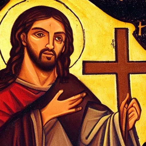 Image similar to jesus holding a cross shaped basketball