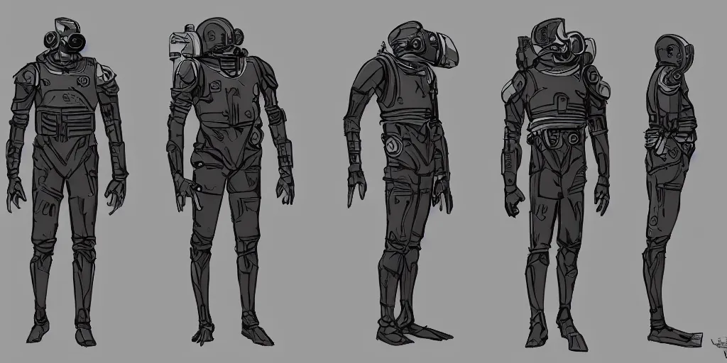 Image similar to male, fully body, elongated figure, science fiction space suit with a helmet, large shoulders, short torso, long thin legs, tiny feet, character sheet, funko, digital sketch, hyperdetailed, dieselpunk, stylized character design, concept design, in the style of mike mignola