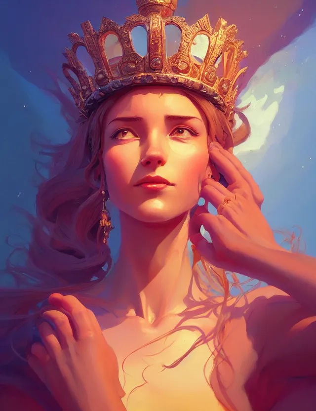 Image similar to close-up portrait of a goddess in crown, by Artem Chebokha by Anka Zhuravleva, Anato Finnstark and Alena Aenami, Angus McKie, Anton Fadeev, by Jesper Ejsing, by RHADS, Makoto Shinkai and Lois van baarle, ilya kuvshinov, rossdraws global illumination, octane render, unreal engine, cinematic counter light, high detail, octane render, 4k