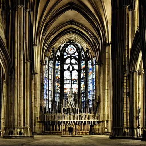 Image similar to a gothic cathedral, a gothic girl dressed