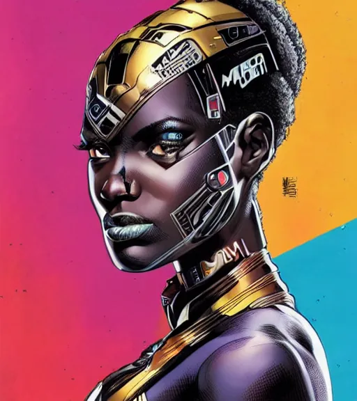 Image similar to african female android, by MARVEL comics and Sandra Chevrier, 4k