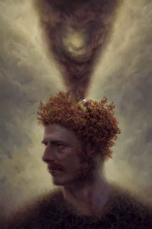 Image similar to Intricate stunning highly detailed portrait of a rugby player by agostino arrivabene and Vladimir Kush, surreal, digital painting, ultra realistic, Horror vacui, dramatic lighting, full moon, thick black swirling smoke tornado, burning fire embers, artstation