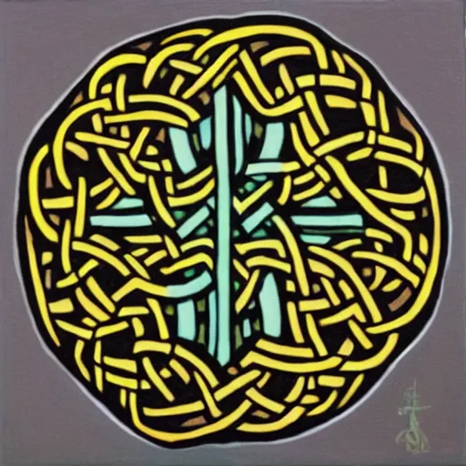 Prompt: warrior made of Celtic knots, painting