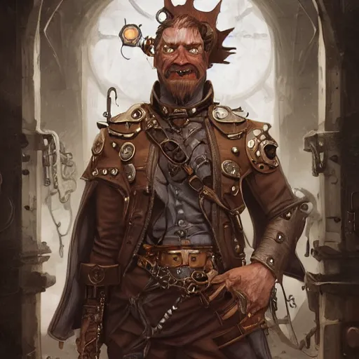 Image similar to a portrait of a steampunk half ogre half man, cinematic lightning, d & d, fantasy, highly detailed, digital painting, sharp focus, illustration, art by artgerm and greg rutkowski and magali villeneuve