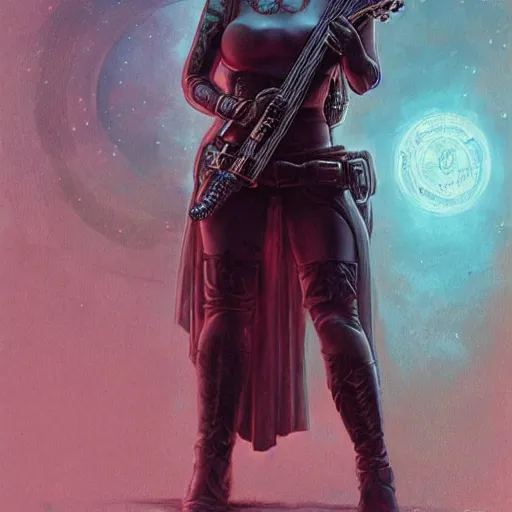 Image similar to princess Leia as a slayer guitar player, heavy tattoos, artstation, intricate, elegant, highly detailed, centered, digital painting, concept art, smooth, sharp focus, illustration, art by artgerm and donato giancola and Joseph Christian Leyendecker, Ross Tran, WLOP