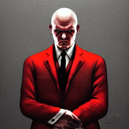 Image similar to agent 4 7 from hitman wearing headphones and listening to music alone in a monestary, dark background, red rim light, highly detailed, smooth, sharp focus, art by ali kiani amin