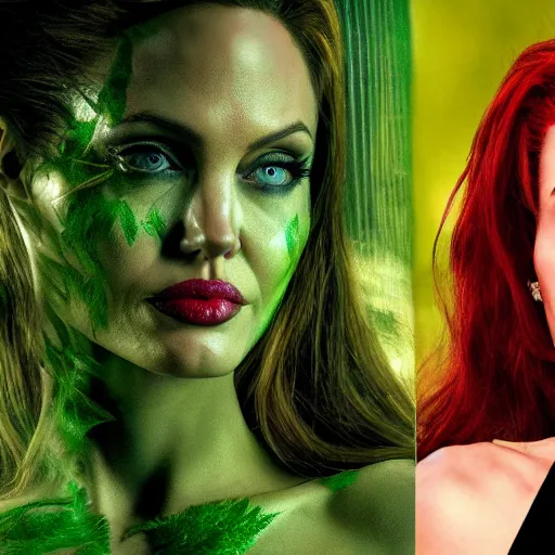 Prompt: Angelina Jolie as Poison Ivy 8k hdr Batman movie still