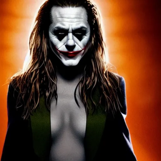 Image similar to stunning awe inspiring jennifer aniston as the joker, movie still 8 k hdr atmospheric lighting