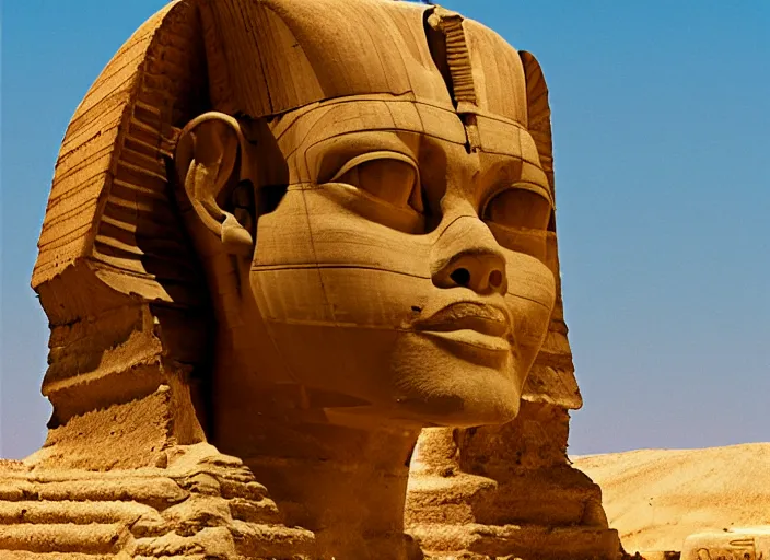 Prompt: 3 d render of kelsey grammer's head on a sphinx body, egyptology, ancient aliens, grainy cinestill film landscape photo, blender, monument, 8 k