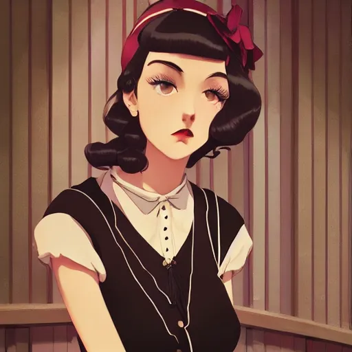 Prompt: portrait of a beautiful girl with dark hair dressed in 1920's fashion, speakeasy bar background, mood lighting, ambient lighting, dynamic lighting, 4k, official media, anime key visual, makoto shinkai, ilya kuvshinov, lois van baarle, rossdraws, detailed, trending on artstation