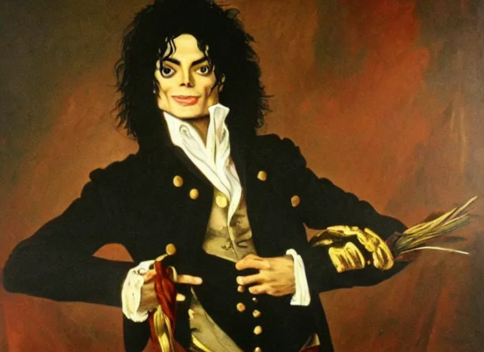 Image similar to romanticism painting of michael jackson during the french revolution