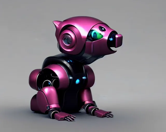 Prompt: futuristic ferret - shaped robot, robotic ferret - shaped 3 d octane render, cyberpunk ferret - shaped mechanical robot by mickael lelievre and remi cuxac