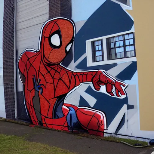 Prompt: Tom Holland grafitti mural