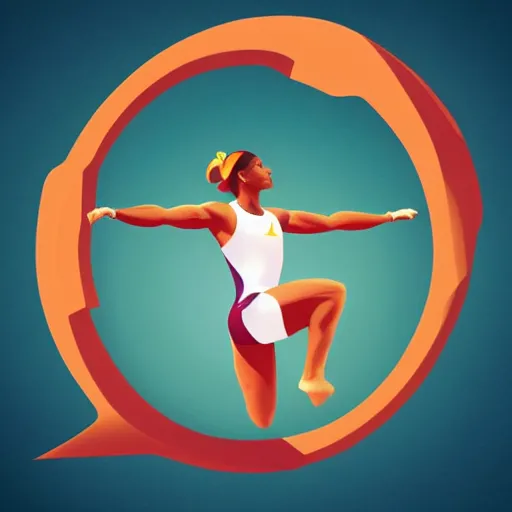 Image similar to stylized vector graphic of an athlete using gymnastic rings in the sun, warm colors, white background, trending on artstation