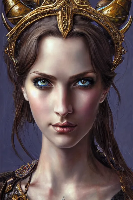 Image similar to high quality extremely detailed closeup portrait of a young gorgeous female necromancer looking away from the camera, detailed eyes, sparkle in eyes, no hands visible, fantasy, d & d, intricate, painting by lucian freud and mark brooks, hd