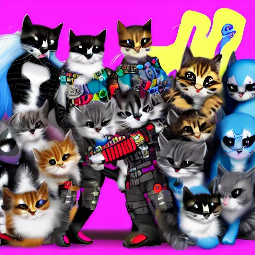 Prompt: suicide squad group if they were kittens, digital art