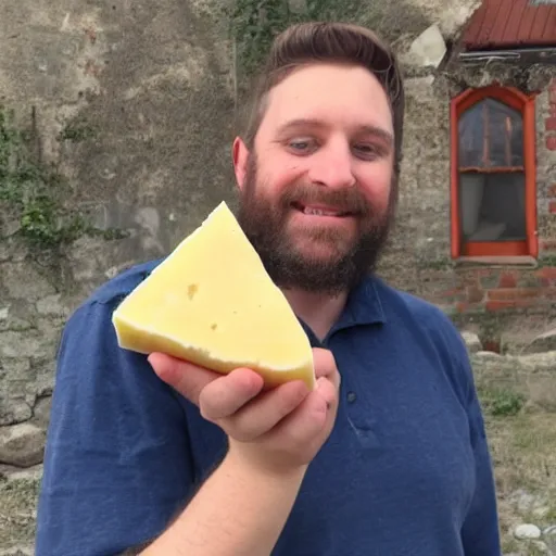 Image similar to a photo of thomas simons holding a piece of cheese