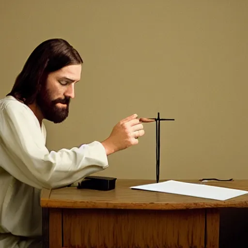 Prompt: Jesus failing a polygraph test, photography