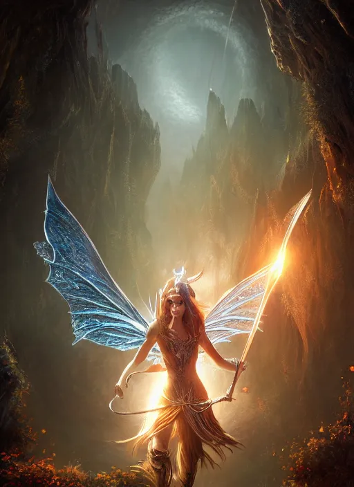 Image similar to fairy, ultra detailed fantasy, elden ring, realistic, dnd, rpg, lotr game design fanart by concept art, behance hd, artstation, deviantart, global illumination radiating a glowing aura global illumination ray tracing hdr render in unreal engine 5