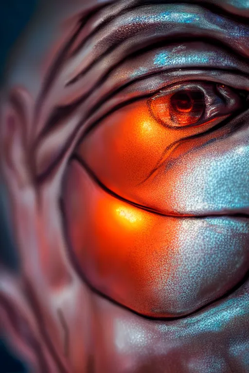 Image similar to hyperrealistic close-up graffiti exoskeleton! chinese man highly detailed concept art eric zener elson peter cinematic hard orange lighting high angle hd 8k sharp shallow depth of field