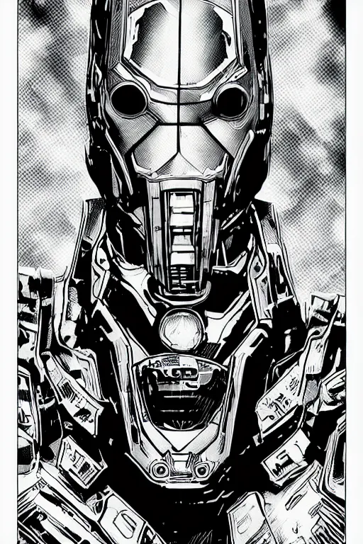 Image similar to ultron, a page from cyberpunk 2 0 2 0, style of paolo parente, style of mike jackson, adam smasher, johnny silverhand, 1 9 9 0 s comic book style, white background, ink drawing, black and white, colouring pages